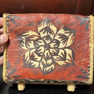 Vintage Handcrafted woven Hawaii Red and Brown Floral Decorative Box